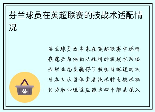 芬兰球员在英超联赛的技战术适配情况