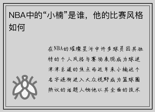 NBA中的“小楠”是谁，他的比赛风格如何